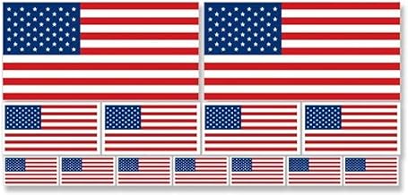 Sheet of Multiple Size USA Flag Stickers (Scrapbooking, Qty 2: 2x4 inch; Qty 4: 1x2 inch; Qty 7: 0.5x1 inch)