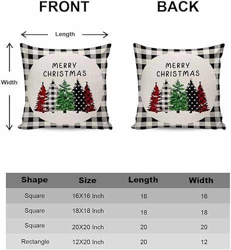 Miniatura 6 de Juego de 2 fundas de almohada de Navidad de 18 x 18 pulgadas, fundas de cojín suaves de color blanco y negro, a cuadros, para sofá, dormitorio,