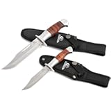 Mossy Oak Fixed Blade Bowie Knife&comma; 2-piece Hunting Knife with Leather Handle Featuring Laser Pattern&comma; Sheath Included