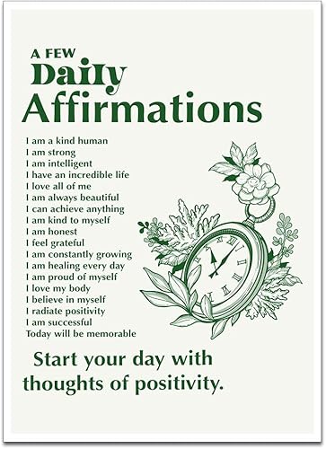 Pósteres de afirmación diaria para habitación estética vintage verde citas inspiradoras póster lindo reloj de bolsillo floral lienzo de los años 70