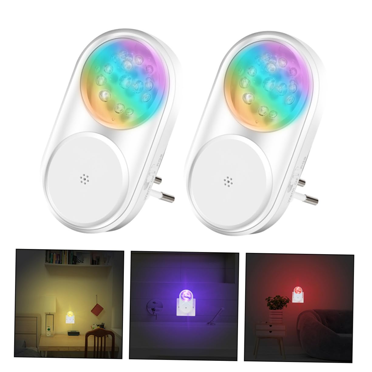 Luz Nocturna Enchufable LED Rgb Sensor Crepuscular, 2 Piezas