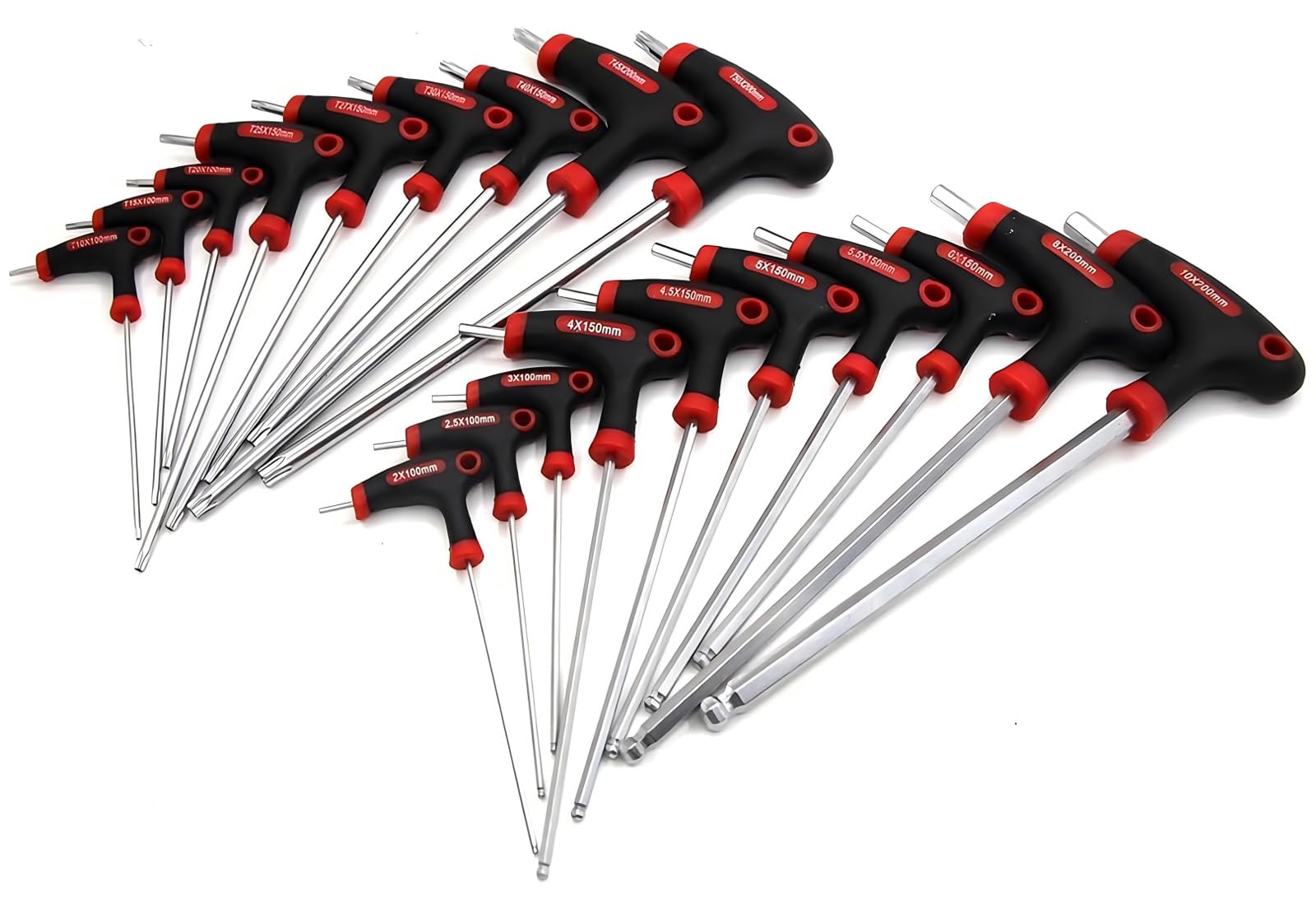 Juego de llaves de mango en T de 19 piezas,Juego de llaves hexagonales y torx,Llave de pasador Trx con asas transversales,Juego de llaves con mango en T