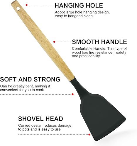 Miniatura 7 de Juego de utensilios de cocina de silicona, resistente al calor, espátula, pinzas giratorias, cuchara, cepillo, batidor, utensilios de cocina