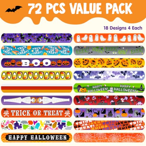 Image of JOYIN 72 PCS Halloween Slap Bracelets for Kids, Halloween Bracelets Bulk for Girls Boys Gifts, Friendship Snap Bracelet for Halloween Party Favors Goodie Bag Fillers, Classroom Favors
