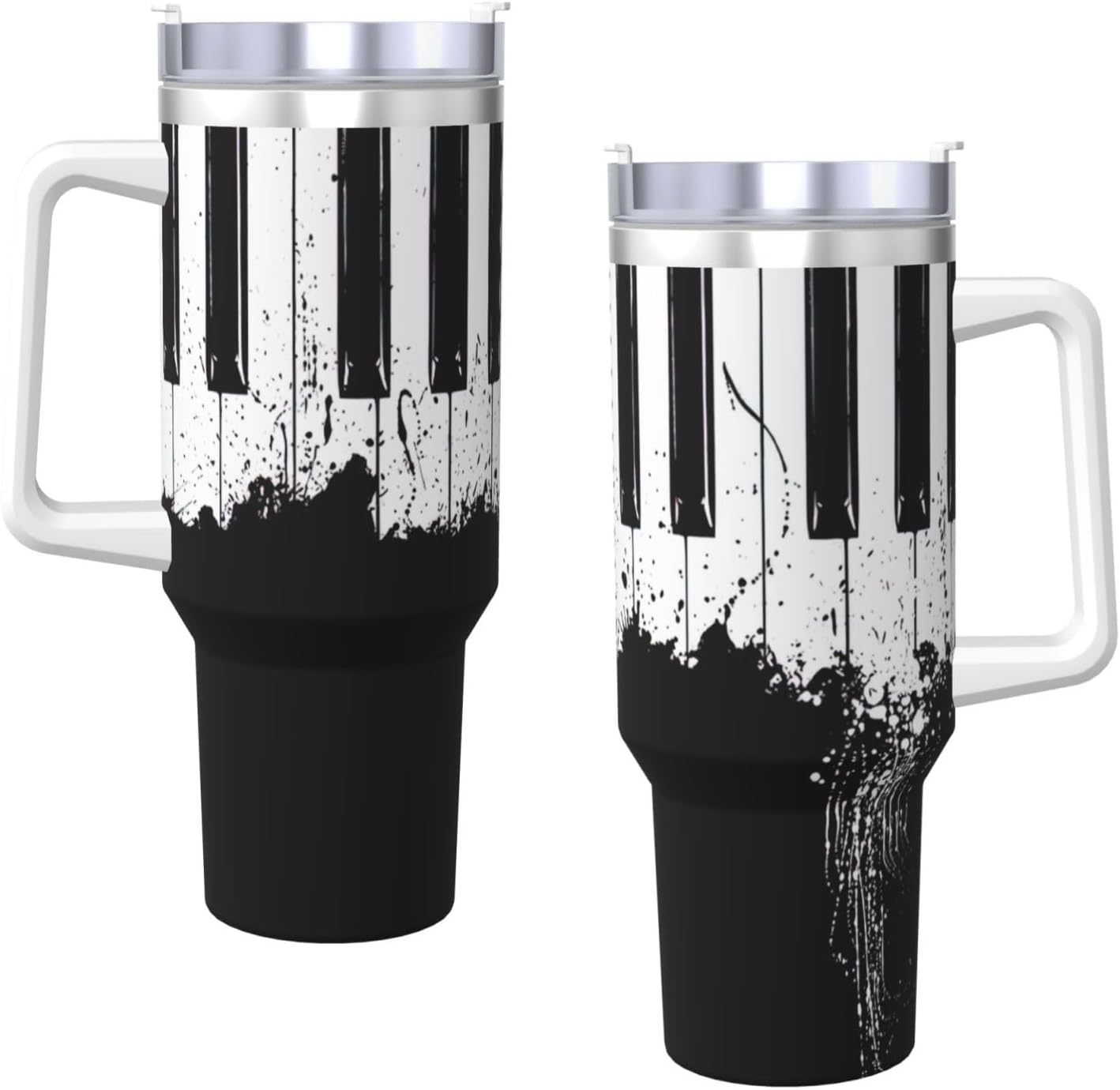 40 OZ Piano Print Ice Bully Cup with Handle Straw Lid Straw,Stainless Steel Tumbler Coffee Cup