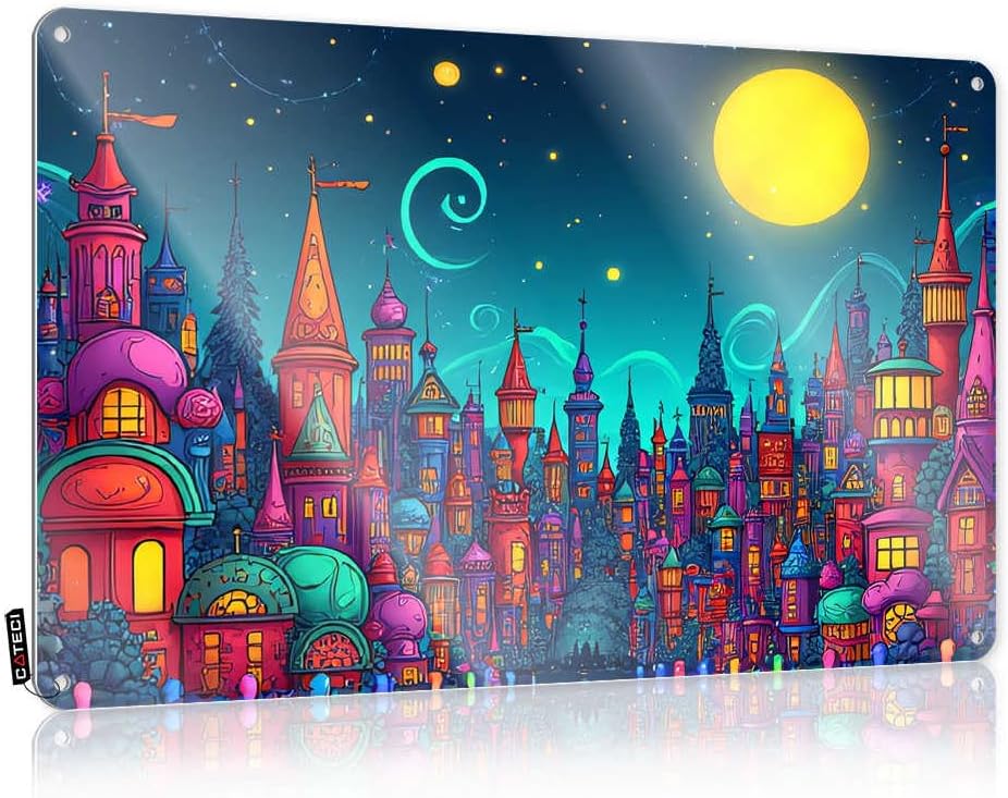 Funny Bedroom Decor Magical Night In Fantasy Town Tin Sign Funny Sogns Retro Metal Signs(30X40CM)