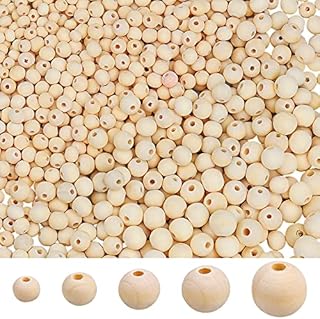 750 Pieces Wooden Beads for Crafting, Natural Round Wooden Beads 5 Size 6mm to 14mm for for Crafts Decoration DIY Jewelry Making