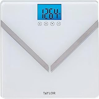 Taylor Digital Glass Body Composition Scale, Bathroom Scale for Body Weight, Measures Body Fat, Body Water, and Muscle Mass Percentages, 8 User Recognition, FSA HSA Eligible, 440 lb Capacity, White
