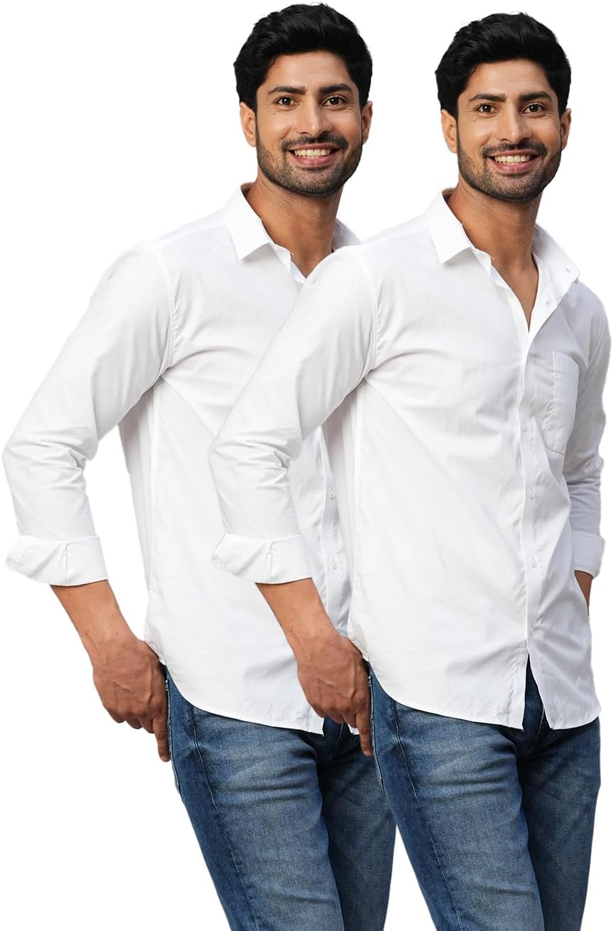 KINGDOM OF Daystart Full Sleeve Formal Shirt for Men with Cutaway Collar | 100% Cotton Office Wear Regular Fit