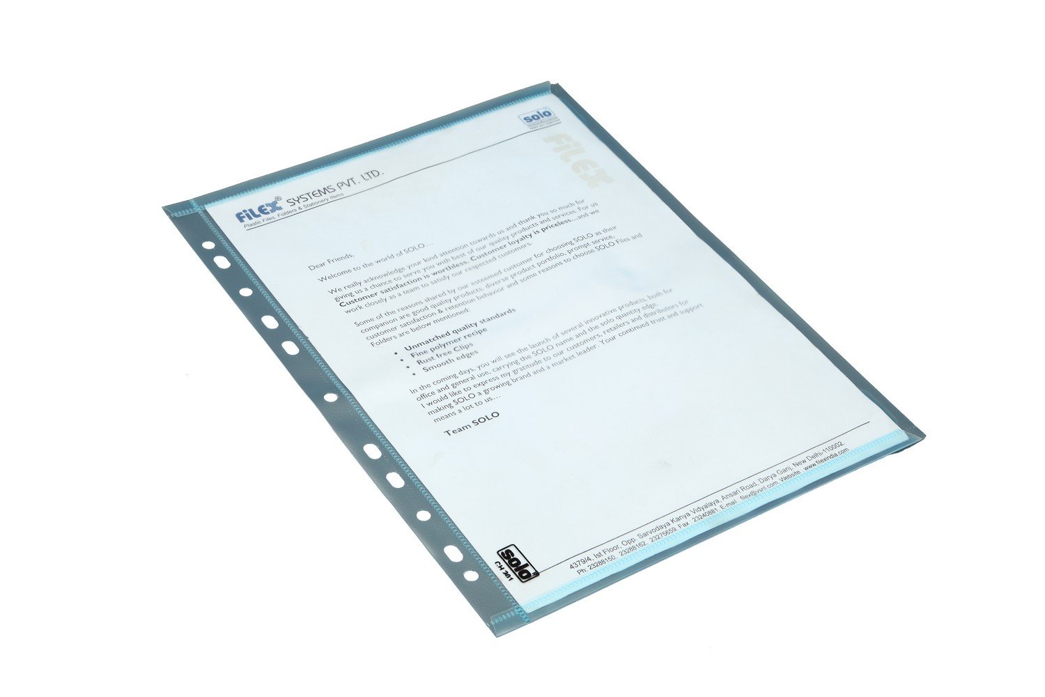 Solo CH- 201 Document File Bags A4 Pack of 10 pcs. - Transparent Blue