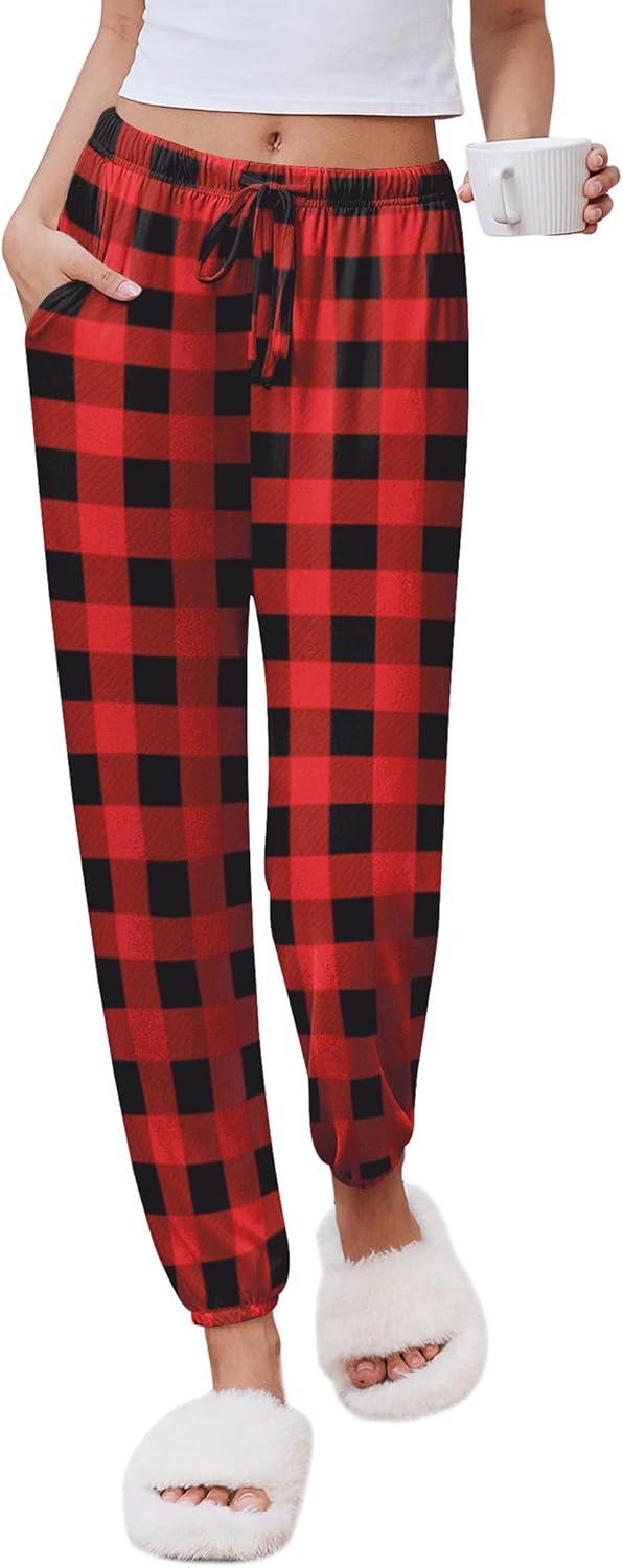 Ekouaer Womens Jogger Pajamas Pants Comfy Long Lounge Bottom,Drawstring Elastic Waist Sleep Pants with Pockets
