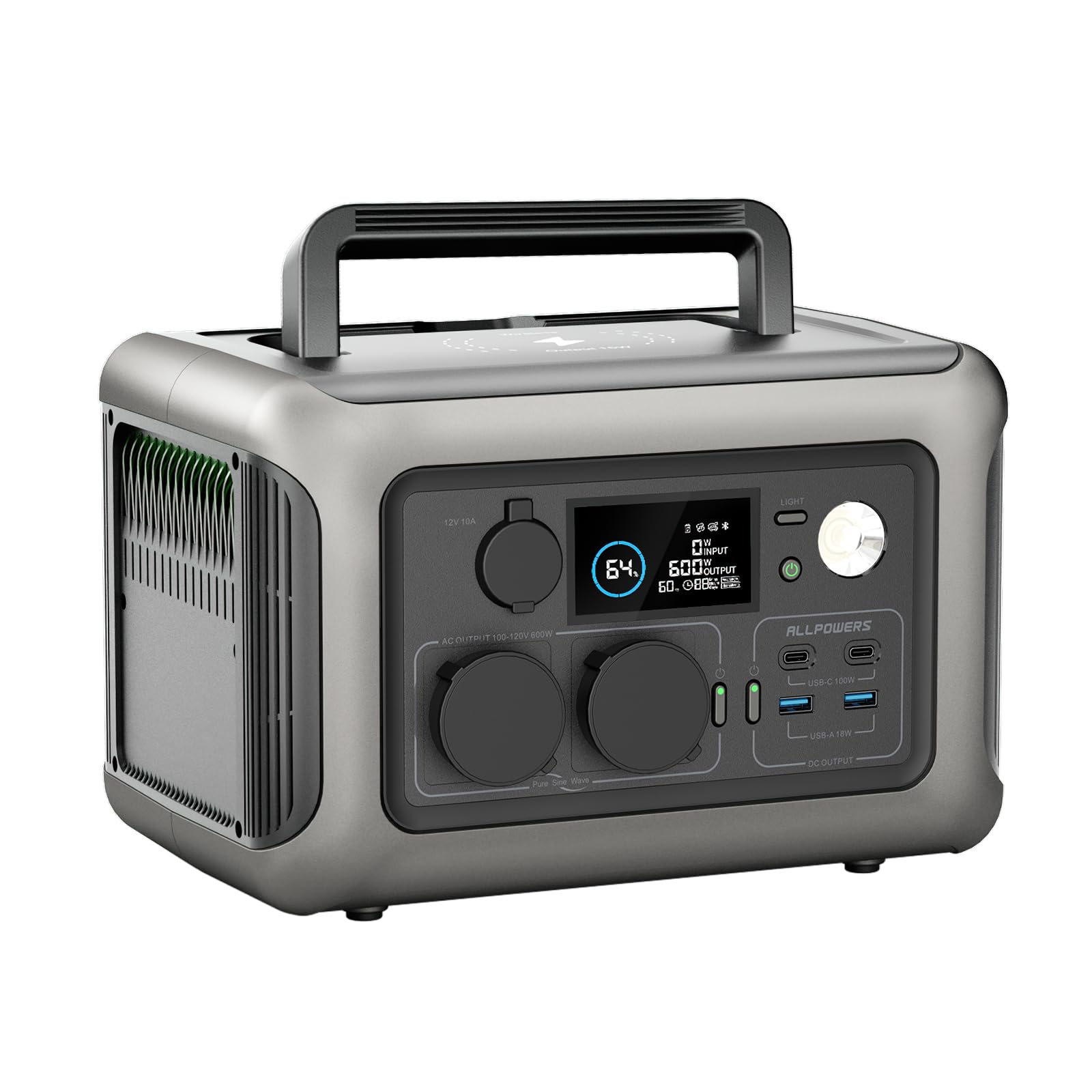 ALLPOWERS Tragbare Powerstation R600, 299Wh LiFePO4 Batterie Solargenerator mit 2x 600W (1200W Spitze) AC Ausgang, Schnellladung in 1 Stunde für Garten Party Reise Camping Wohnmobil Notfall