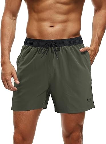 Miniatura 4 de MakeMeChic Traje de baño para hombre con forro de compresión estampado de letras bolsillo con cremallera pantalones cortos de playa