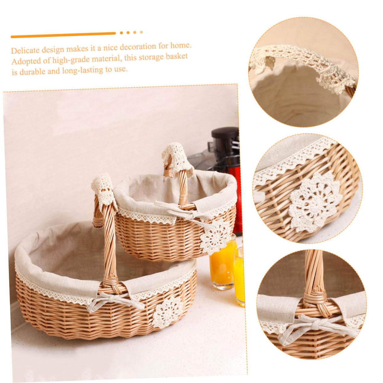 Cesta De Almacenamiento De Mimbre Asa Para Picnic Frutas y Flores Estilo Aleatorio Cesta Multiuso Para Cocina y Decoración Del Hogar