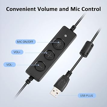 AGPTEK Hands-Free Call Center Noise Cancelling Corded Monaural Headset USB Headset with Microphone for PC Headphone with Mic Mircrophone - Cord with USB Plug, Volume Control