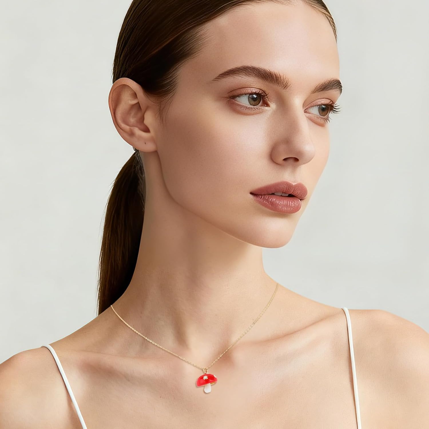 Red Mushroom Pendant Necklace for Women, Mushroom Gold-Plated Brass Necklace with Meaningful Card Lucky Charm Jewelry Gift - Image 5