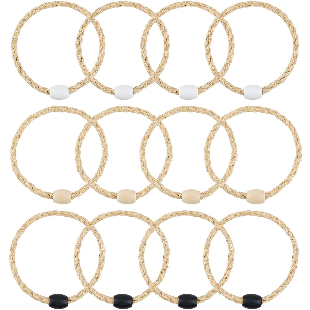 DICOSMETIC 12Pcs 3 Colors Sisal Rope Ring Toss Game Outdoor Throwing Games Carnival Game Reusable Round Toss in Black White Wheat Replacement Parts for Party Speed Agility Practice