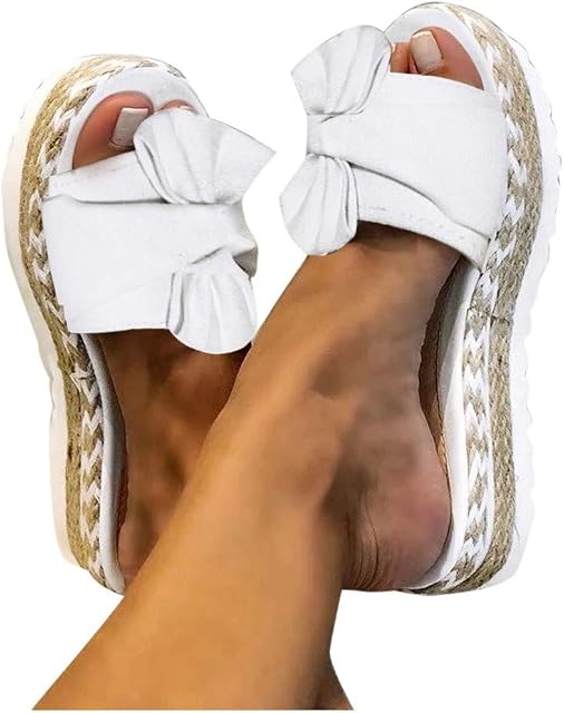 DFEK Girls Ballet Flats Summer Slip-On Bow Flat Beach Open Toe Breathable Sandals Weave Shoes Personalized Gifts For Women Bailarinas para niñas