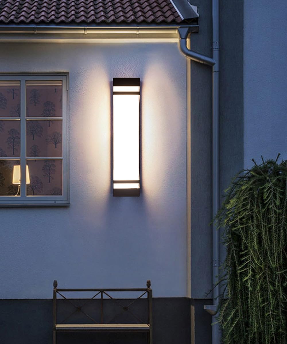 Wandleuchte für den Außenbereich, schwarz, lang, quadratisch, LED, mit weißem Acrylschirm, Veranda-Beleuchtung, dimmbar, Wandbeleuchtung für den Außenbereich, wasserdicht, für Leuchten von C