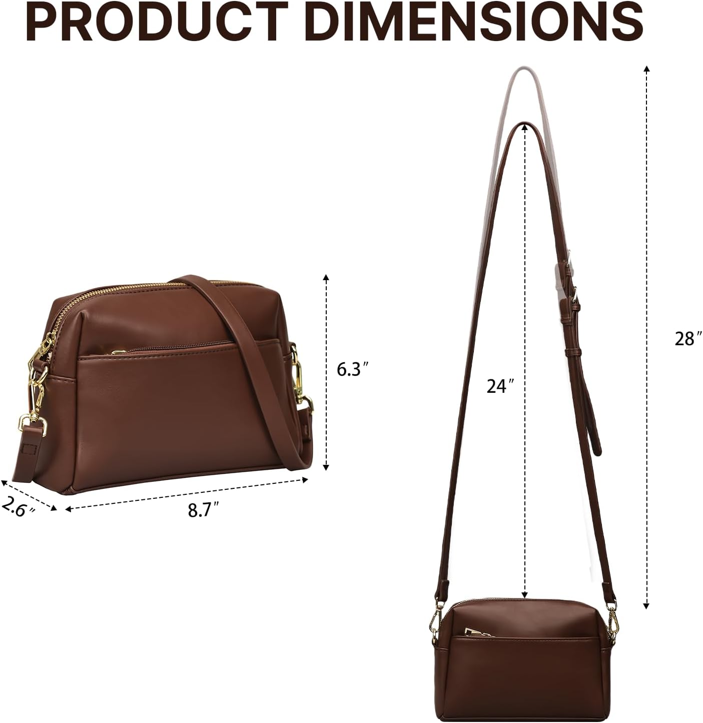 Triple Zip Crossbody Bag for Women - Vegan Leather Camera Purse with Detachable Strap & Organizer Pockets for Travel - Image 5