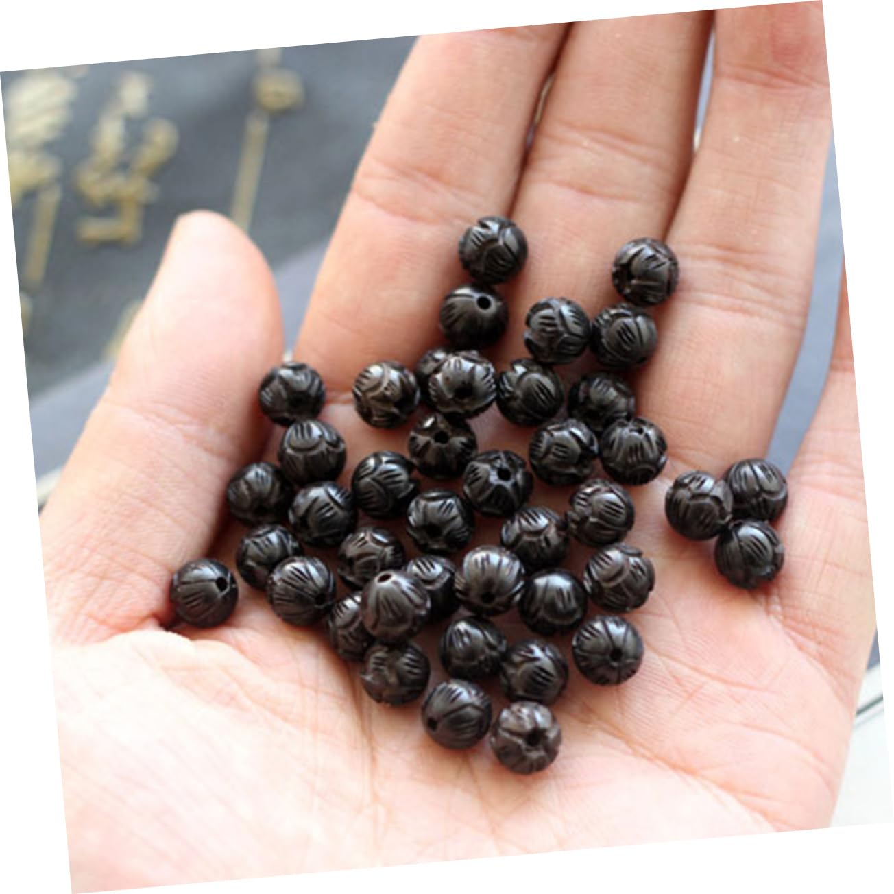 NUOBESTY 60stücke Lotus Geschnitzte Rundperlen Aus Ebenholz Bastelperlen Für Schmuckherstellung Buddha Rosenkranz Zubehör Kreative Bastelaccessoires Für Armbänder Und