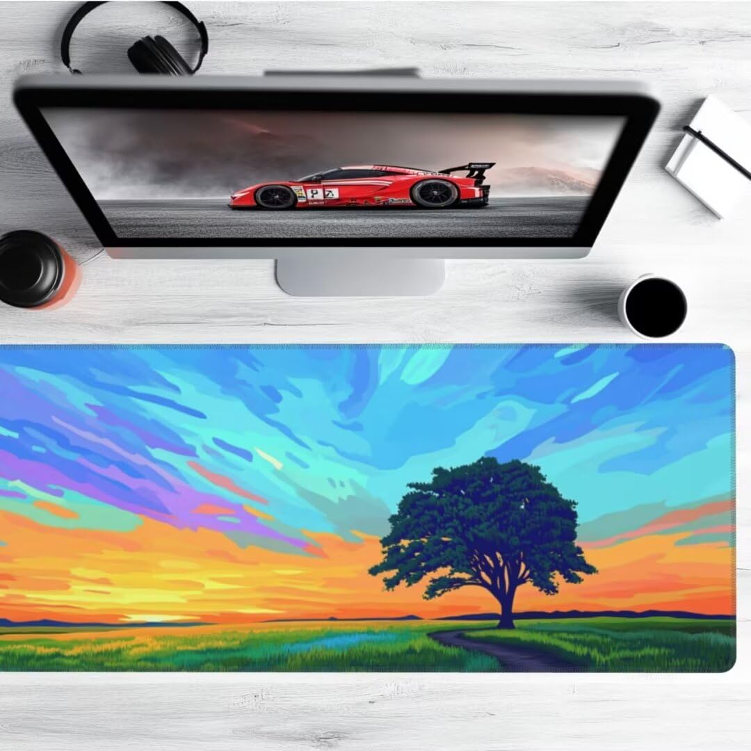 Tappetino Mouse Dipinto Gaming Mouse Pad Paesaggio Tappetino Mouse XXL 1200×600×3MM Migliora La Precisione e La Velocità Tappetino Scrivania con Base in Gomma e Bordi Cuciti per Ufficio e Gaming