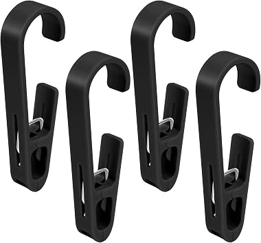 4 Pcs Plastic Laundry Hooks with Clips Large Clothes Pins Towel Clips Heavy Duty Outdoor Clothes Pins for Kitchen, Wardrobe, Bathroom, Wardrobe, Closet, Trip Black