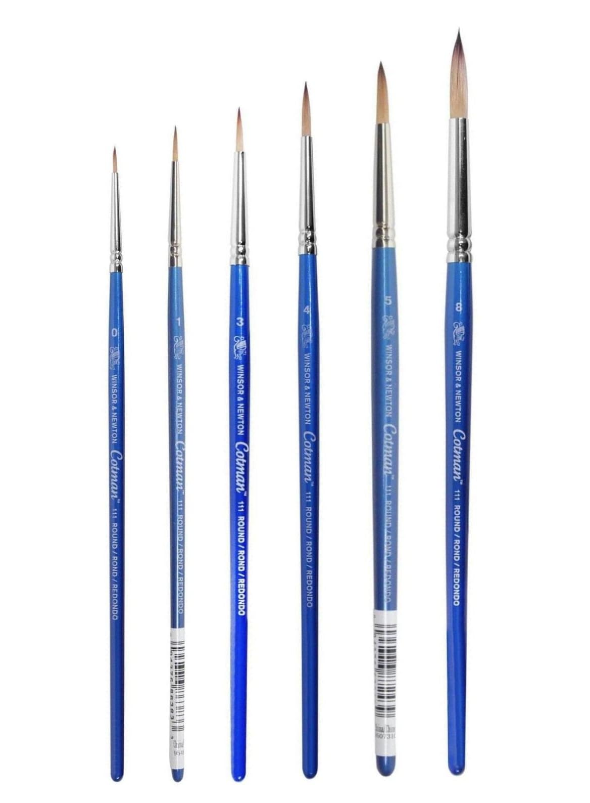 Cotman Winsor & Newton Aquarellpinsel mit kurzem Griff, Serie 111. NO. 0. 1. 3. 4. 5. 8
