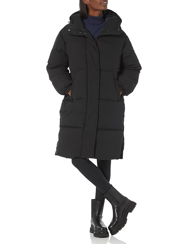 Amazon Essentials Women's Oversized Long Hooded Insulated Puffer Jacket (Available in Plus Size), Black, Medium by Amazon Essentials - Used condition - US$38.31