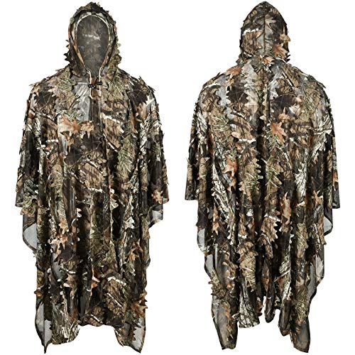 Tongcamo Hunting Ghillie Suit Poncho 3D Bionic Leafy Camouflage Clothing for Jungle Hunting, Wildlife Photography, Bird Watching，Halloween, Shooting - Thumbnail 2