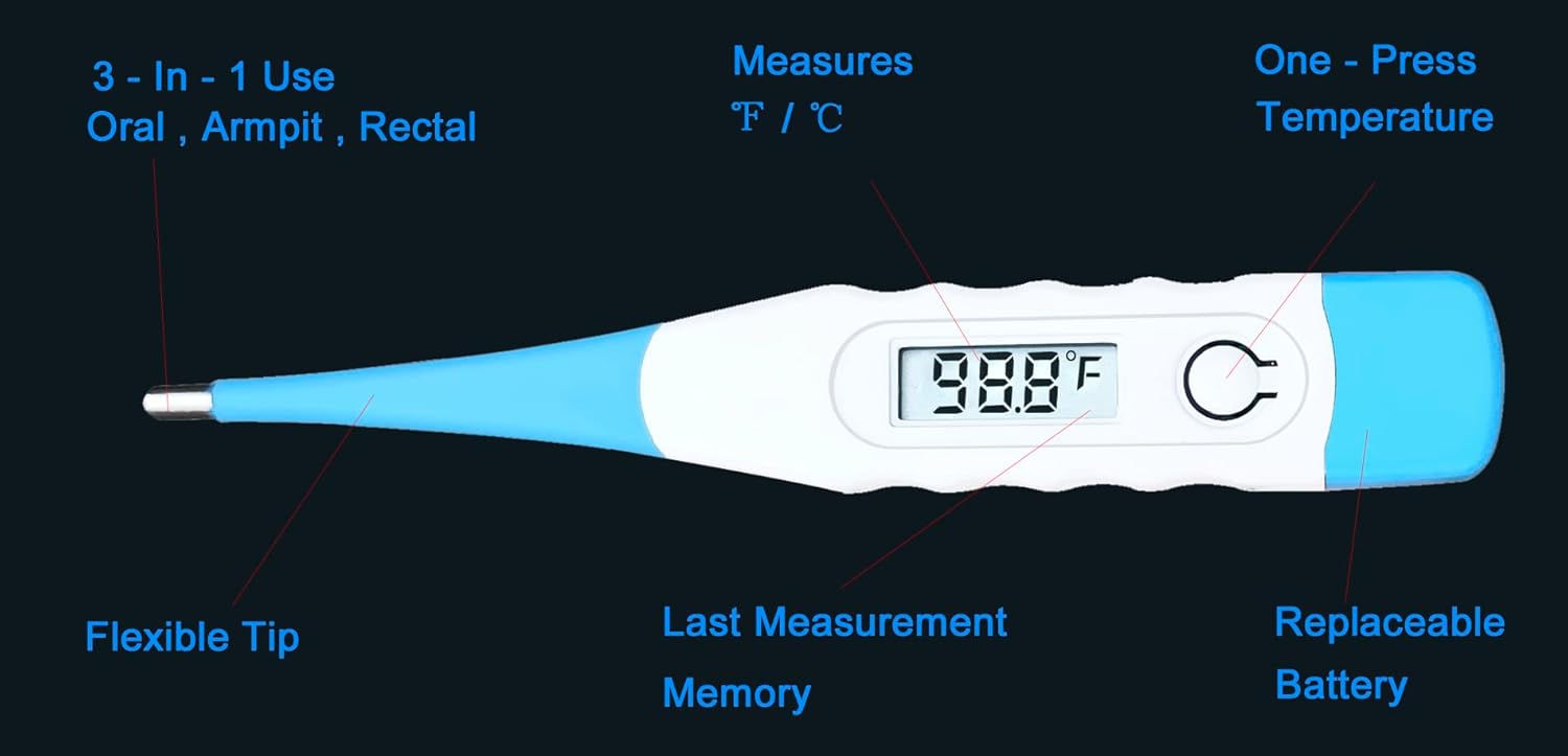 Oral Thermometer, Digital Thermometer for Oral, Rectal or Under Arm Use