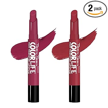 TEEN TEEN Color Life Nontransfer Crayon Lipstick |Matte Finish with Built-in Primer |Waterproof & Long Lasting Lip Color |Smudge-Proof, Fade-Resistant Formula |Combo Color (Plumful Cheer, Red Wine)