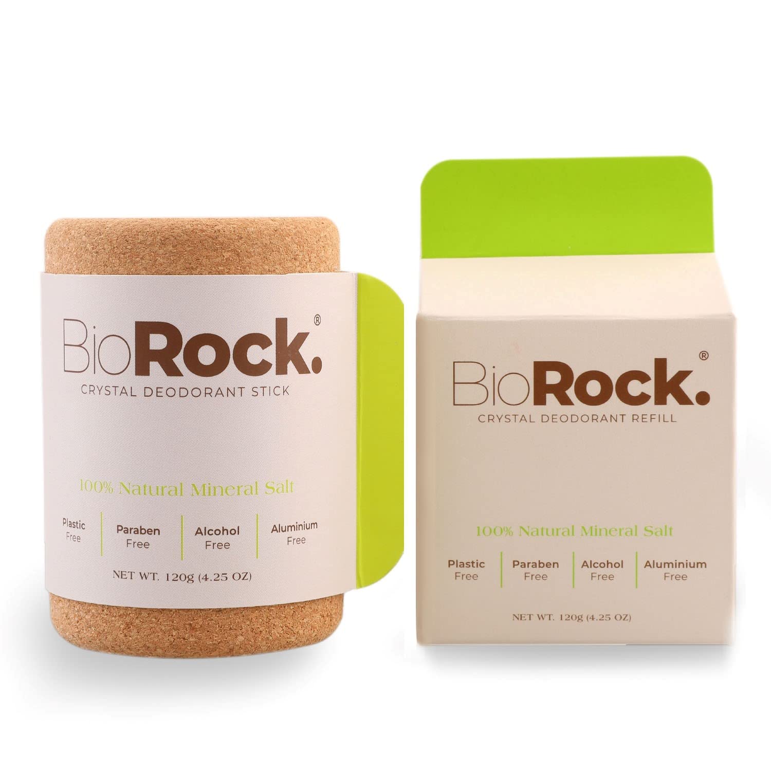 Crystal Natural Deodorant & Refill - Unscented Plastic & Aluminum Free Salt Stick Deodorant for Women & Men Eco-Friendly Sustainable Zero Waste