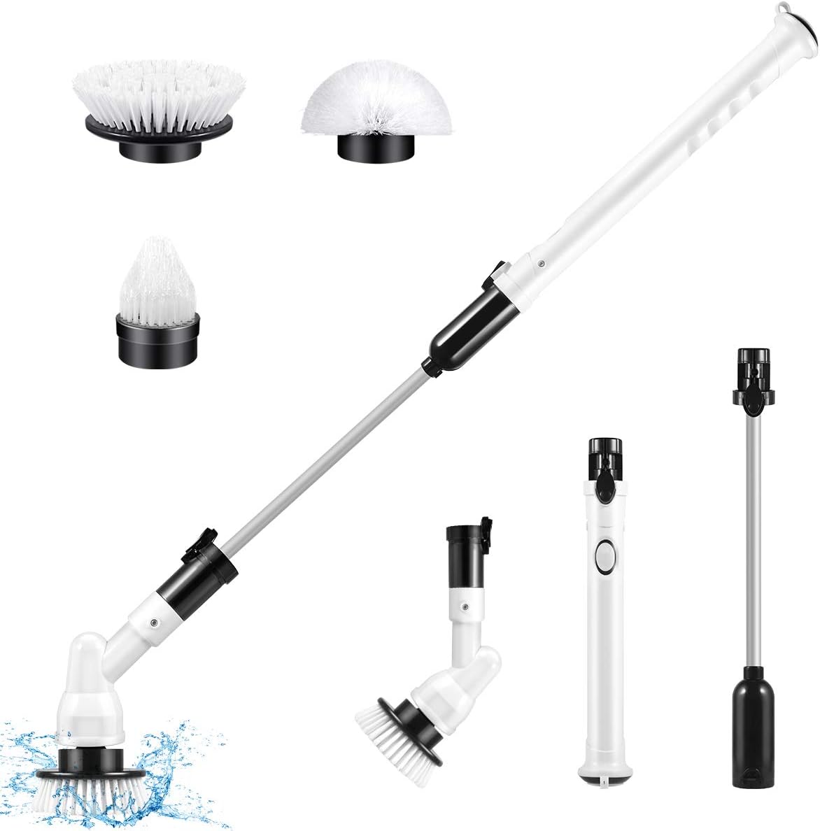 Spin Scrubber, Electric Spin Scrubbe Multi-Purpose 360 Cordless Tub and Tile Scrubber, with 3 Replaceable Cleaning Scrubber Brush Heads 1 Extension Arm and Adapter for Cleaning Shower, Floor, kitchen