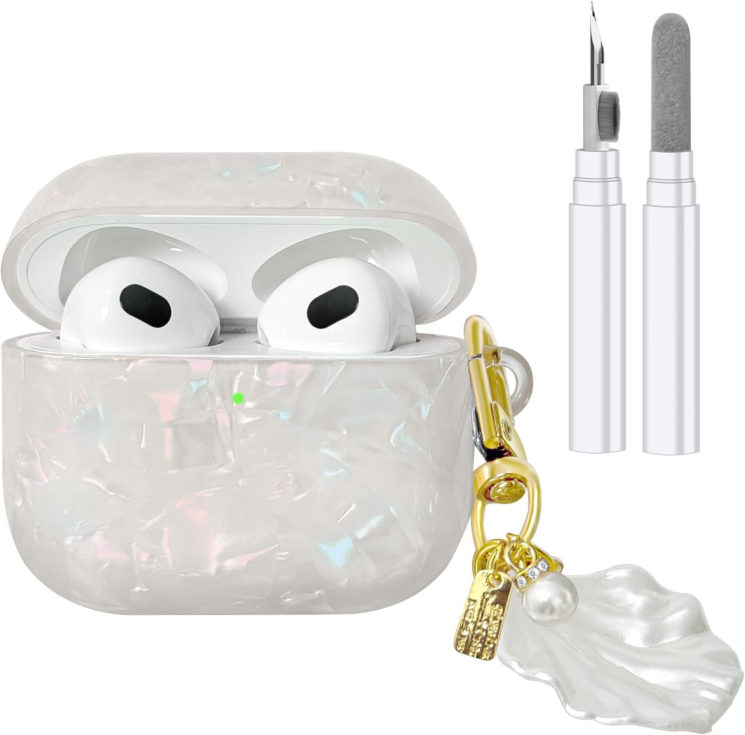 Compatible with AirPods 3 case, Cute TPU Protective Case Cover for AirPods with Cleaner Kit and Shell Lanyard Accessories for Women Girls (Whitecolor)