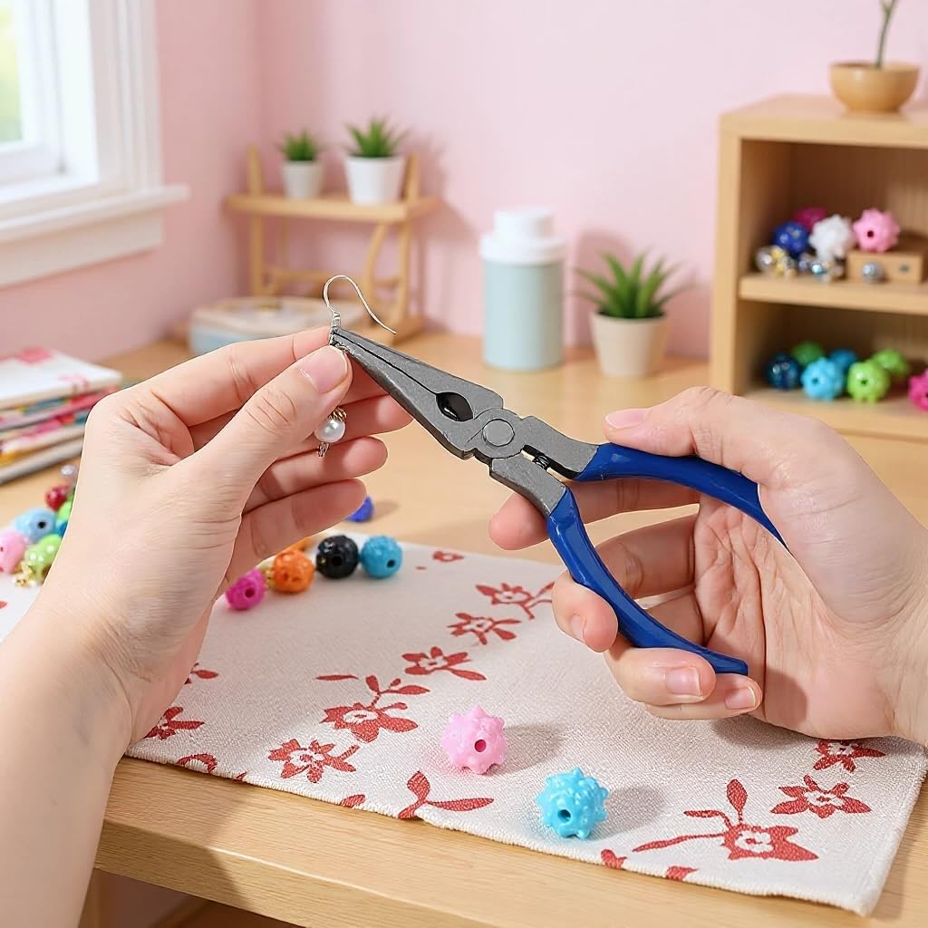 12 Pcs 5 Inch Long Nose Pliers Set with Rubber Handle Mini Spring Loaded Needle Noses Plier with Side Cutter for Jewelry Making, Electronics Repair, Object Grasping,Wire bending and cutting