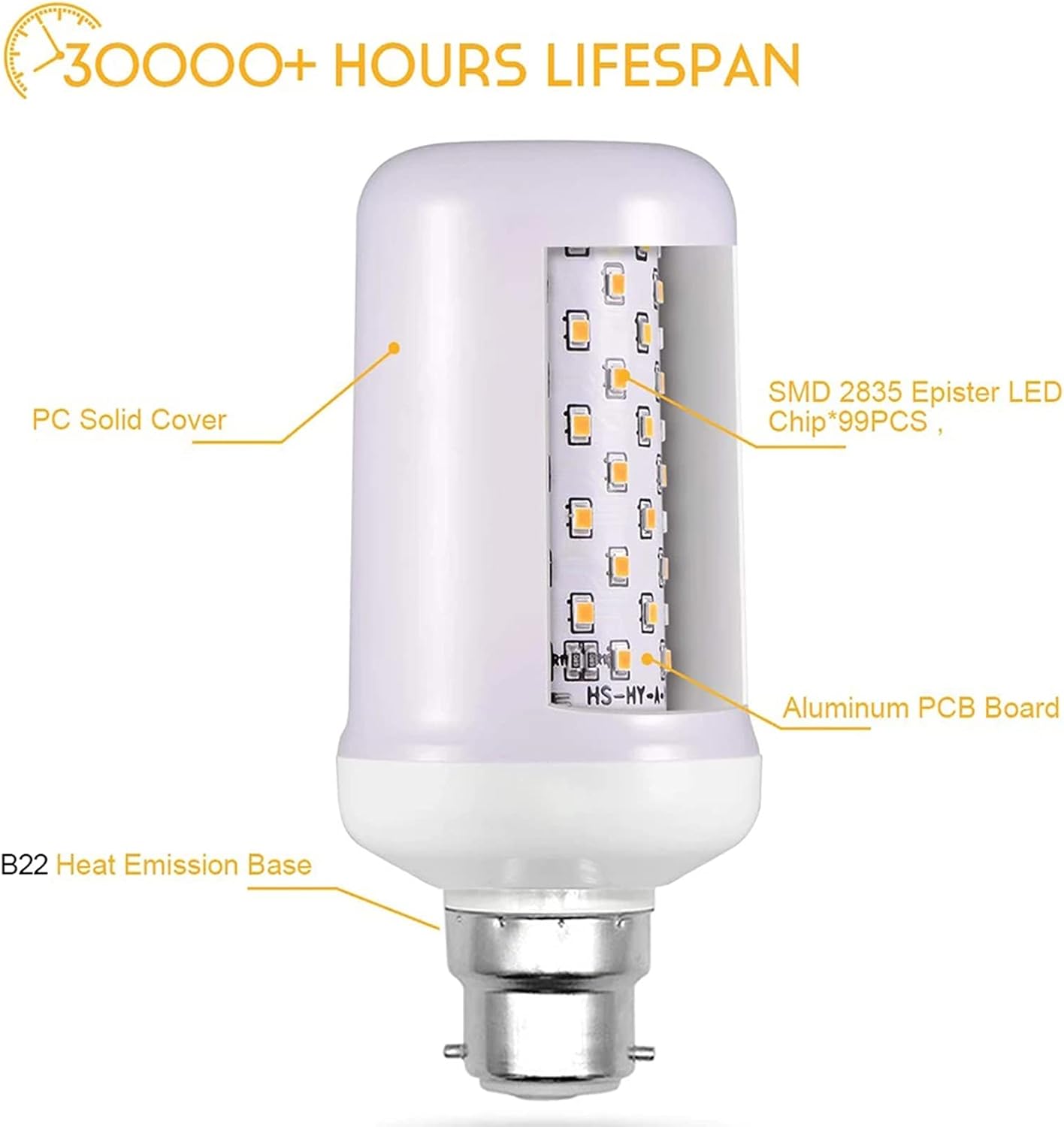 B22 2W 3W 5W Flame Lamp Bulbs LED Dynamic Flame Effect Fire Light Bulb Indoor Outdoor Decor Flickering Emulation LED Blub(4pcs)