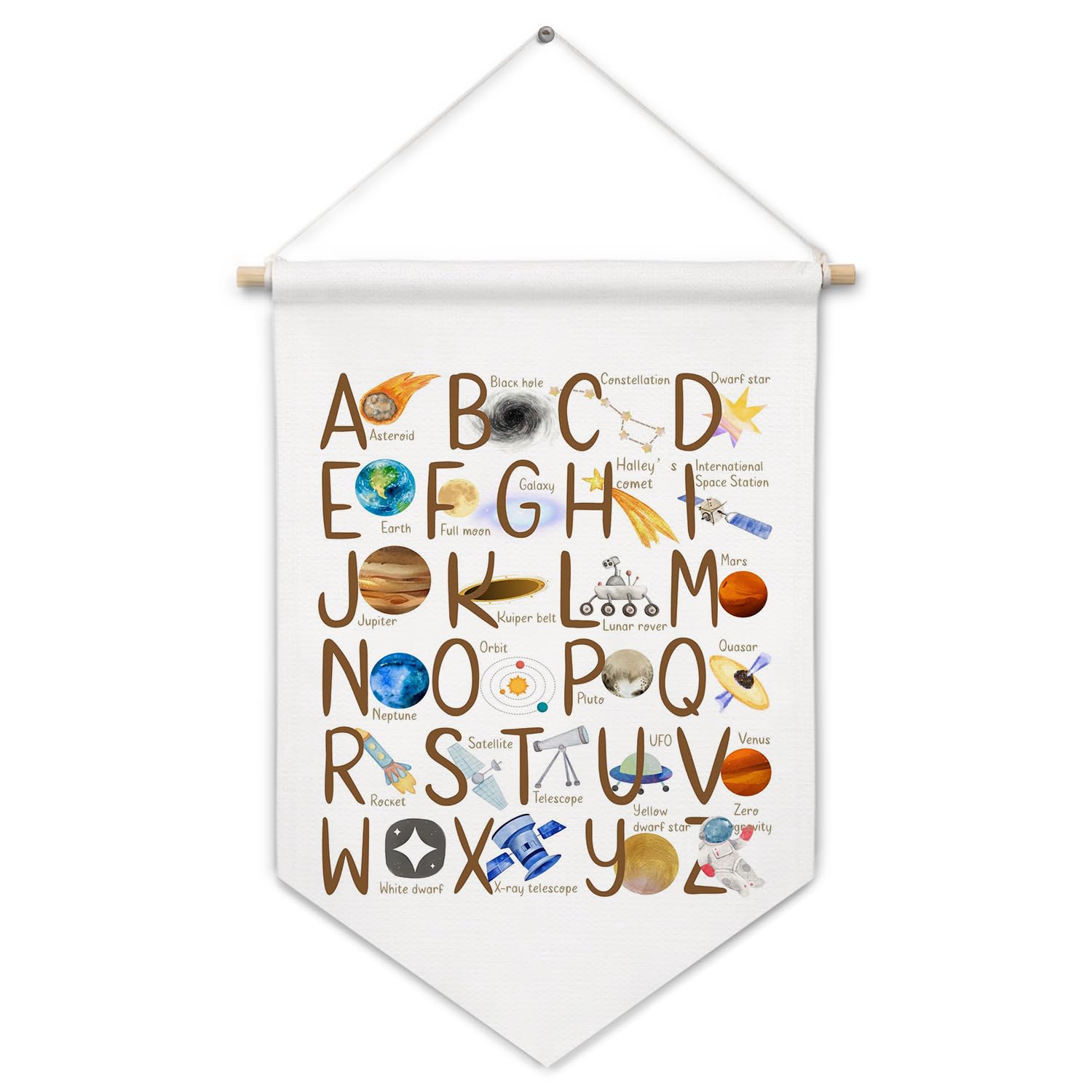 ArtisaEura Space Alphabet Wall Canvas Banners, Space Nursery Decor, Alphabet Educational Hanging Display Pennant Banner Flags, ABC Nursery Wall Decor for Kids Toddler Room Bedroom Playroom Classroom