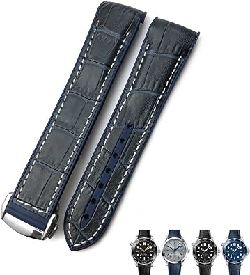 21mm 22mm Rubber Leather Watchband 19mm 20mm for Omega Seamaster 300 Speedmaster AT150 HydroConquest Sports Strap