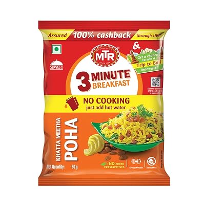 MTR 3 Minute Breakfast Khatta Meetha Poha | Just Add Hot Water | Wholesome Instant Breakfast | Tangy & Sweet Flattened R