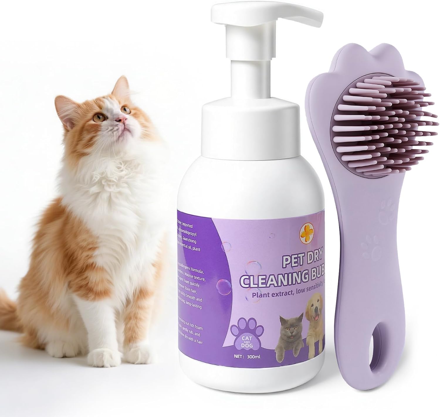 Waterless Shampoo for Cats and Dogs - Quick No-Rinse Cleaning Hypoallergenic Includes Brush