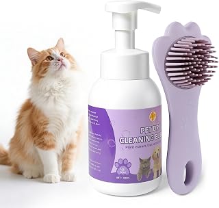 Cat Waterless Shampoo with Brush, for Quick Cleaning Between Baths, No Rinsing Needed, Hypoallergenic, Suitable for Cats and Dogs