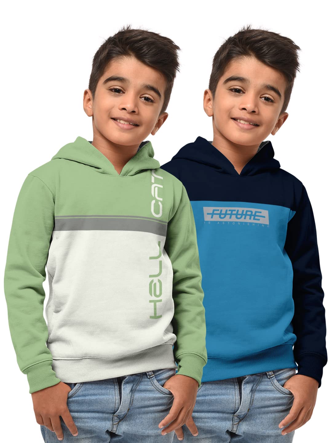 HELLCAT Boys Regular Fit Fulsleeve Hooded Sweatshirt with Rib - Combo Pack of 2