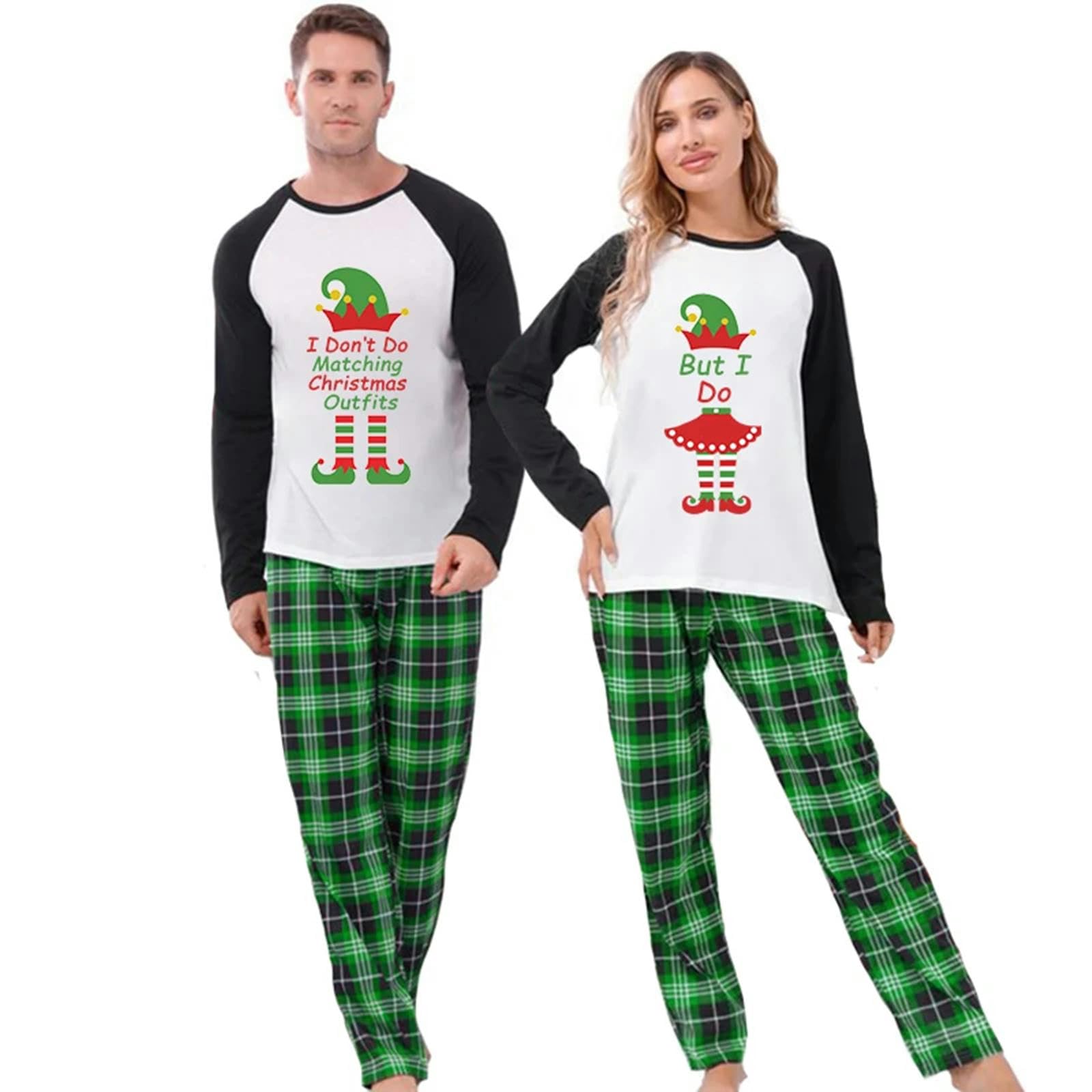 TEidea Pigiama Donna Invernale Piajamas di Natale in Famiglia ： Il Nostro Pajama Coppia di Abbinamento Verde Elfo Natalizio