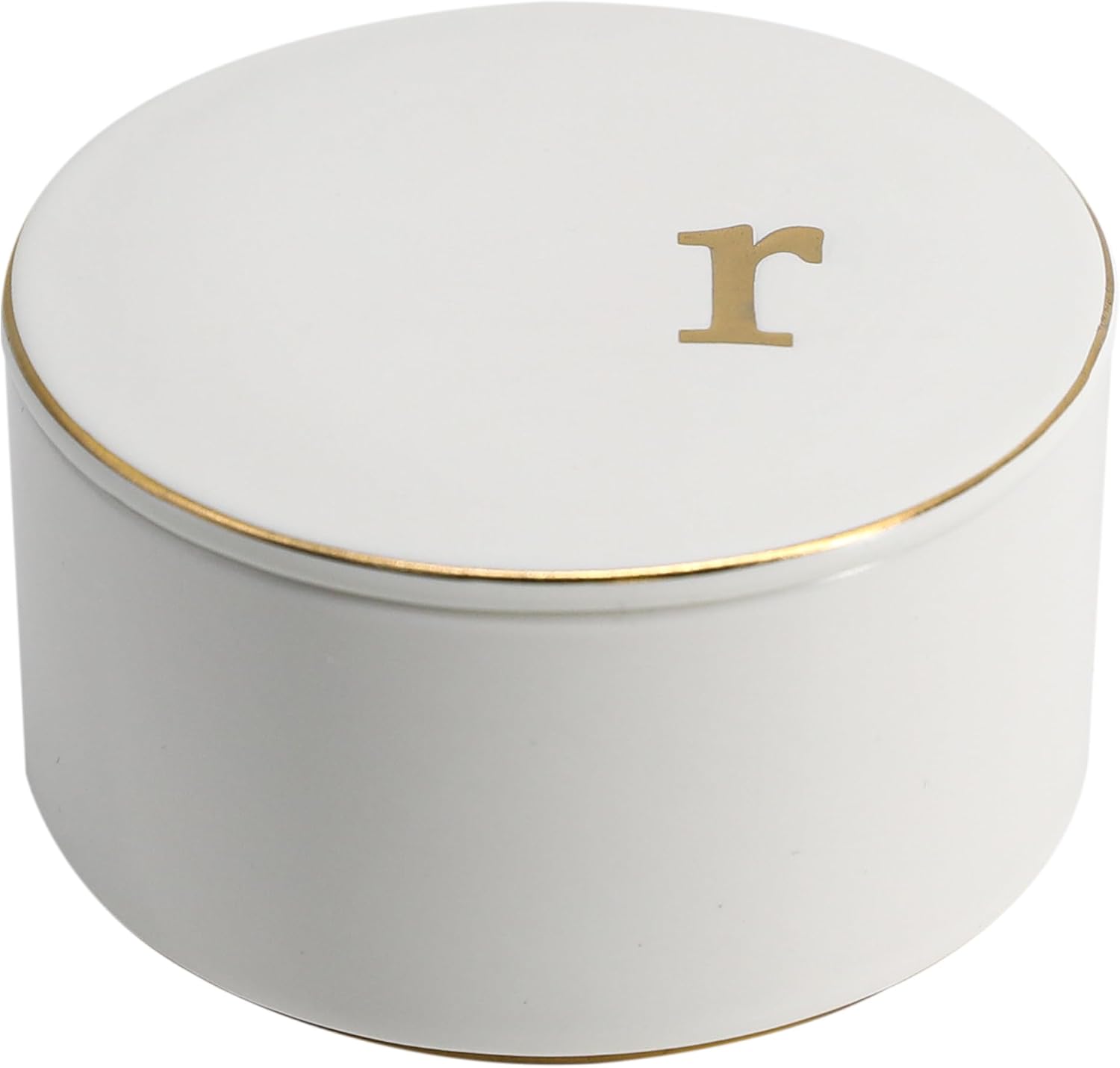 COLLECTIVE HOME - Ceramic Jewelry Box, Elegant Embossed Jewelry Holder, Trinket Organizer with Gold Monogram Lid, Storage for Ring Necklace Bracelet Earrings, Rings and Accessories (r)