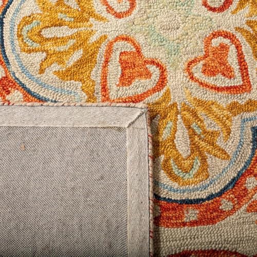 Image of Hand-Tufted Wool Large Carpet for Living Room 9x12 feet Orange Yellow Traditional Design Anti-Skid High Pile Thick Carpet & Rugs for Bedroom & Hall