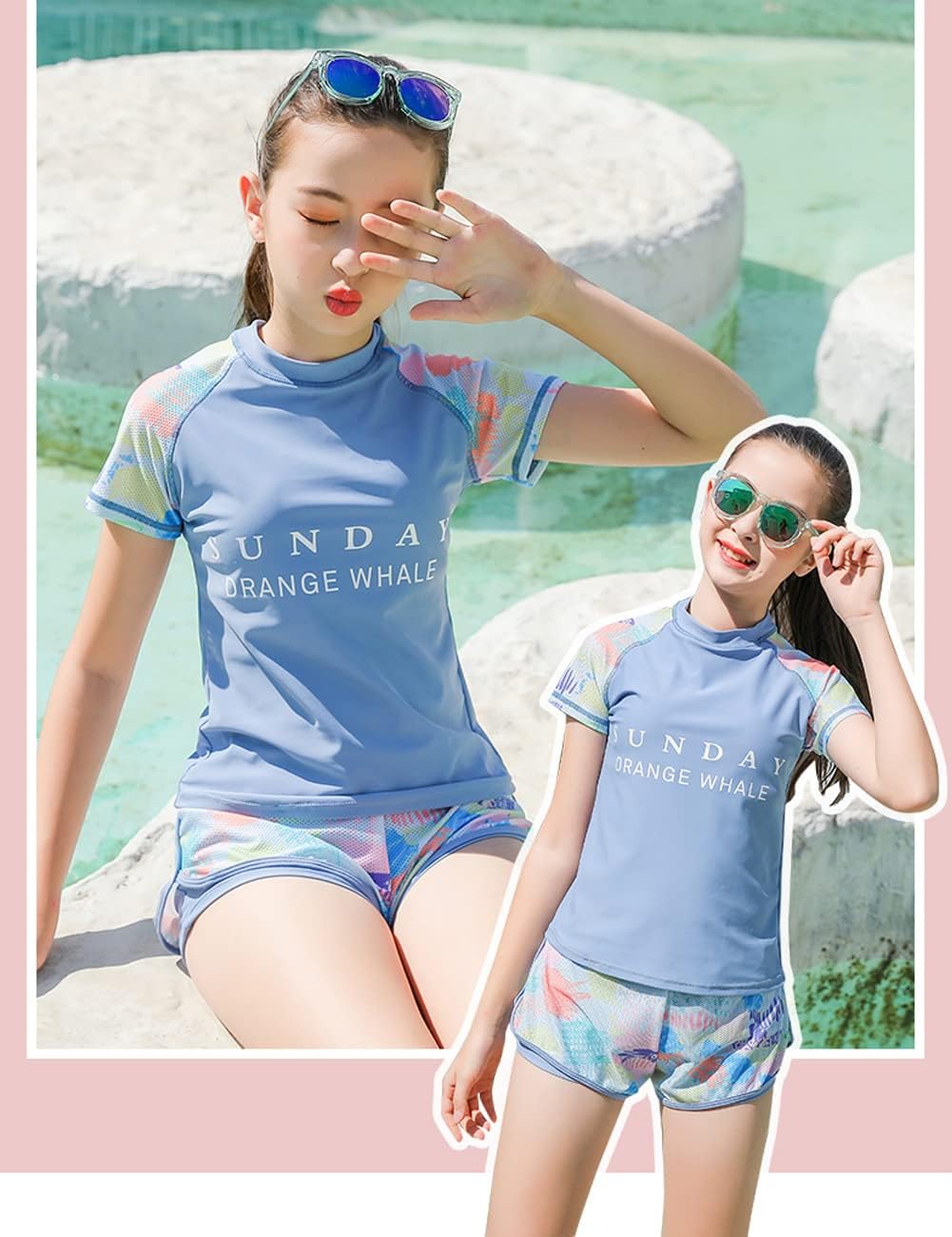 KORADI Girls Swimsuit Rash Guard Set 2-Piece Swimwear Bathing Suit 3-14 Years