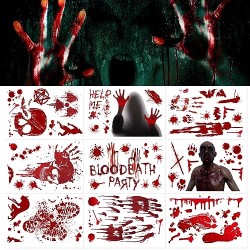 Halloween Decor,Halloween Stickers,Adesivi Halloween Per Finestre,9 Fogli Impronte Sanguinanti E Mani Decorazioni Per Feste Horror Per Case Stregate P
