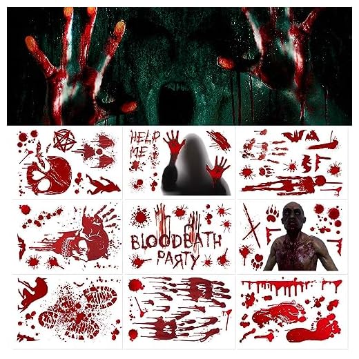 Pegatinas Sangre Halloween,Halloween Decoración,9 Hojas Calcomanías de Ventana de Terror de Halloween,Sangriento Huella,Usado para Espejos,BañEra,Puerta,Casa Embrujada,Fiesta de Terror