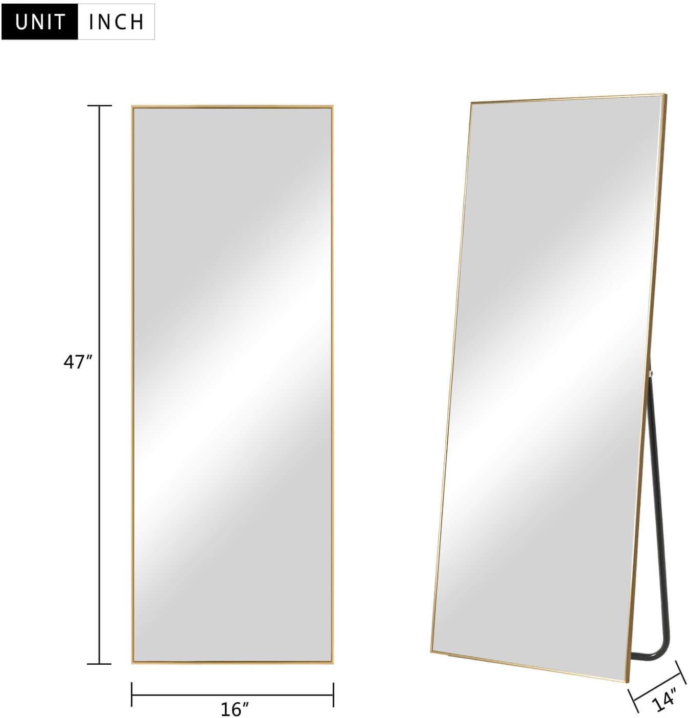 self Full Length Floor Mirror 47"x16" Large Rectangle Wall Mirror Hanging or Leaning Against Wall for Bedroom, Dressing and Wall-Mounted Thin Frame Mirror - Gold